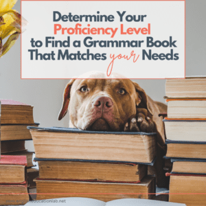 A teacher suggesting that you need to determine your proficiency level in order to find a grammar book that matches your needs.