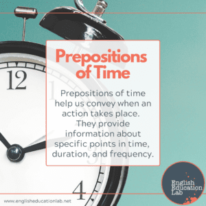 A clock used to describe prepositions of time.