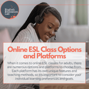 An ESL students looking through various online class options and platforms.