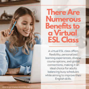 An ESL student thinking about the many benefits of a virtual ESL class.