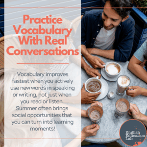 ESL students practicing their vocabulary by having real conversations.
