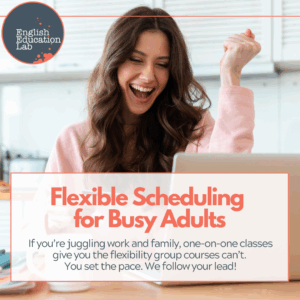 A busy adult ESL student scheduling an online class.