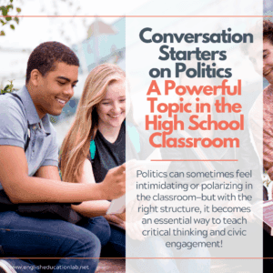 ESL students having class discussions on politics.