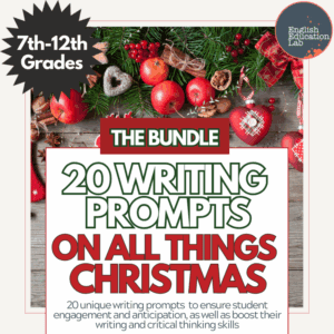 Middle and high school students using the Christmas writing prompts package.
