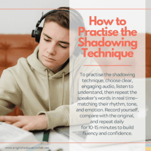 A young ESL student learning how to use the shadow technique.