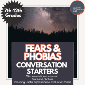 High school students using English Education Lab's conversation starters resources on the topic of fears and phobias.