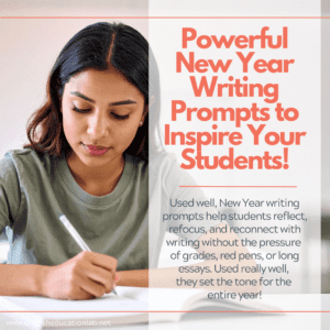 A high school student working on New Year writing prompts.
