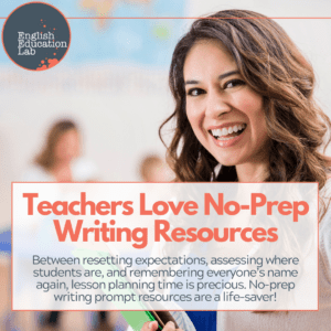 A teacher using no-prep writing resources in her classroom.